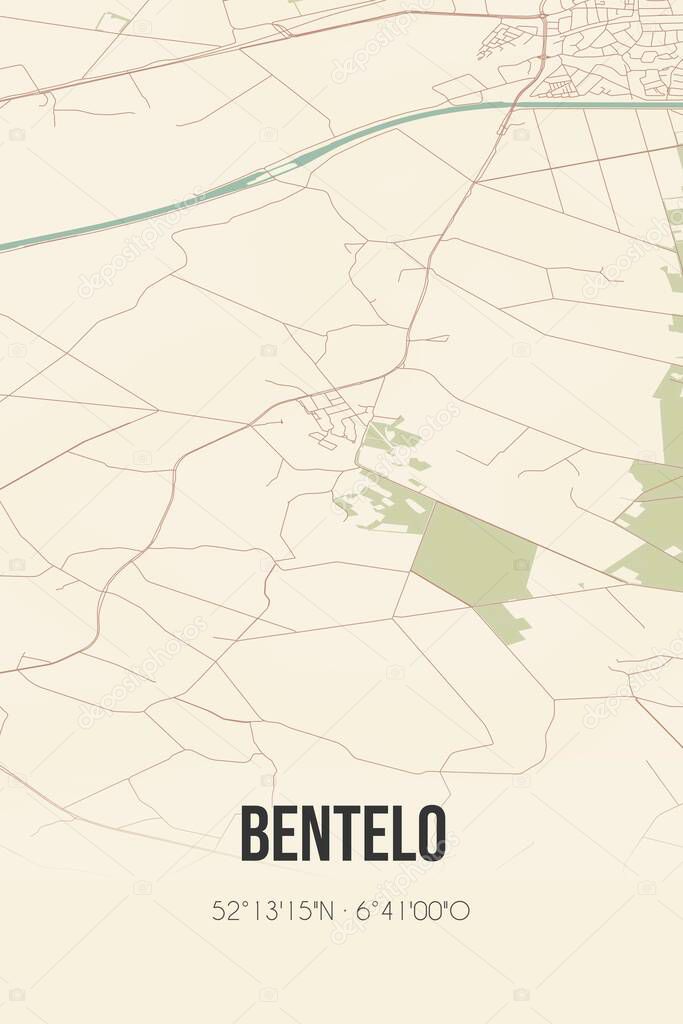 Retro Dutch city map of Bentelo located in Overijssel. Vintage street map.