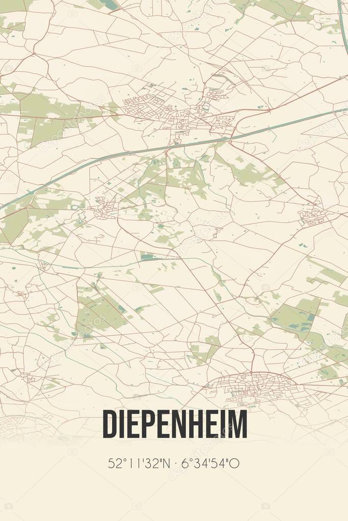 Retro Dutch city map of Diepenheim located in Overijssel. Vintage street map.