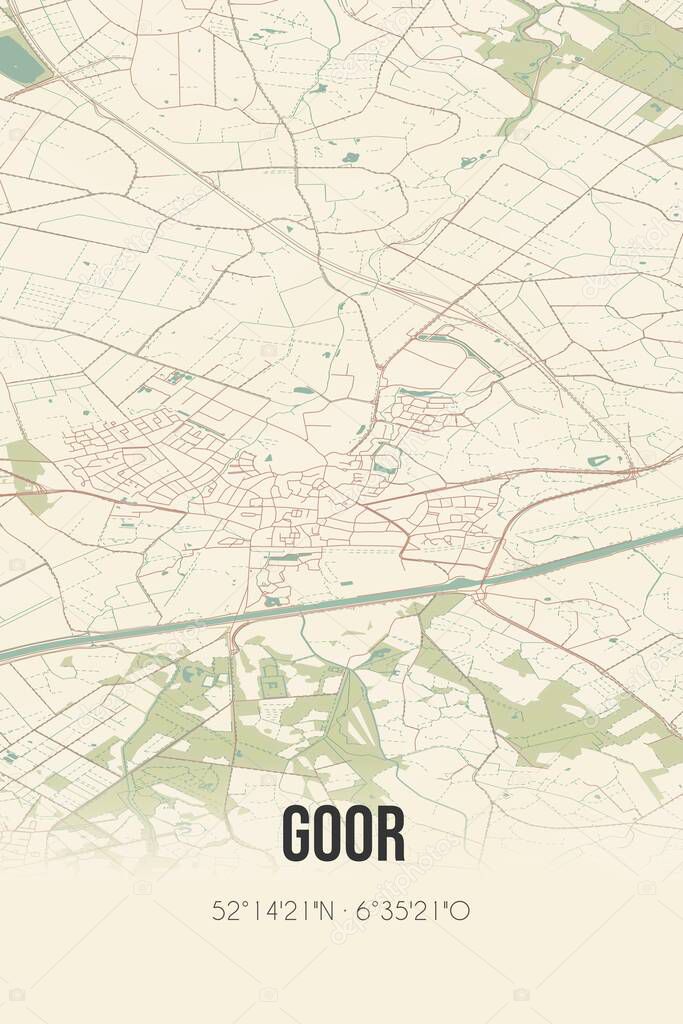 Retro Dutch city map of Goor located in Overijssel. Vintage street map.