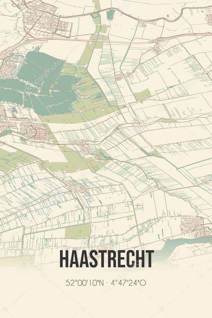 Retro Dutch city map of Haastrecht located in Zuid-Holland. Vintage street map.