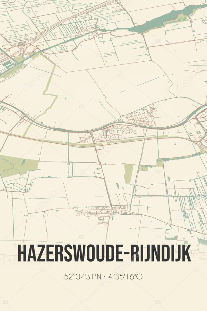Retro Dutch city map of Hazerswoude-Rijndijk located in Zuid-Holland. Vintage street map.