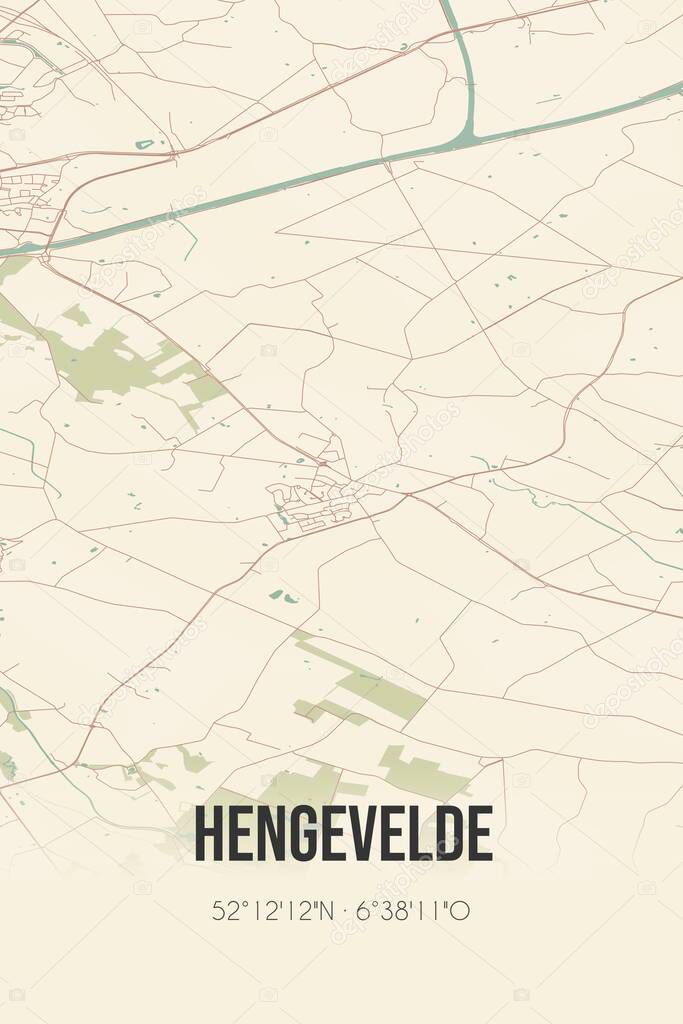 Retro Dutch city map of Hengevelde located in Overijssel. Vintage street map.