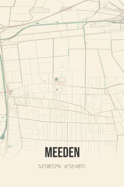 Retro Dutch city map of Meeden located in Groningen. Vintage street map.