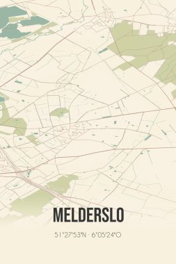 Retro Dutch city map of Melderslo located in Limburg. Vintage street map.