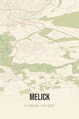 Retro Dutch city map of Melick located in Limburg. Vintage street map.