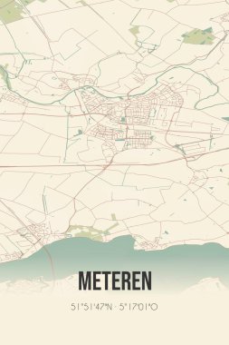 Retro Dutch city map of Meteren located in Gelderland. Vintage street map.