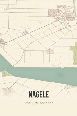 Retro Dutch city map of Nagele located in Flevoland. Vintage street map.