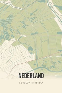 Retro Dutch city map of Nederland located in Overijssel. Vintage street map.