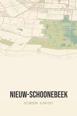 Retro Dutch city map of Nieuw-Schoonebeek located in Drenthe. Vintage street map.