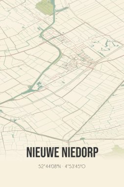 Retro Dutch city map of Nieuwe Niedorp located in Noord-Holland. Vintage street map.