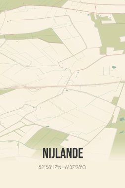 Retro Dutch city map of Nijlande located in Drenthe. Vintage street map.