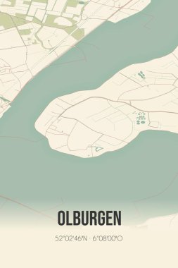 Retro Dutch city map of Olburgen located in Gelderland. Vintage street map.