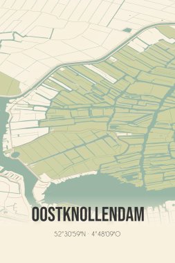 Retro Dutch city map of Oostknollendam located in Noord-Holland. Vintage street map.