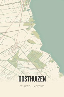 Retro Dutch city map of Oosthuizen located in Noord-Holland. Vintage street map.