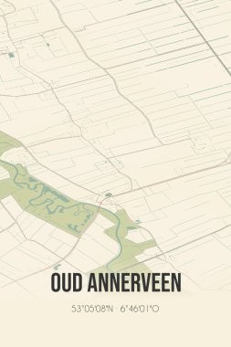 Retro Dutch city map of Oud Annerveen located in Drenthe. Vintage street map.