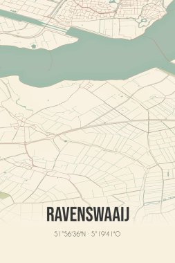 Retro Dutch city map of Ravenswaaij located in Gelderland. Vintage street map.