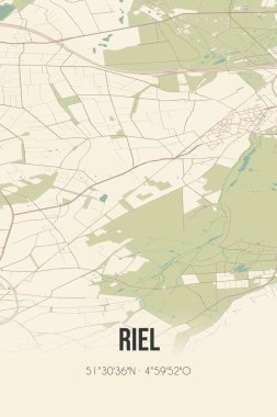 Retro Dutch city map of Riel located in Noord-Brabant. Vintage street map.