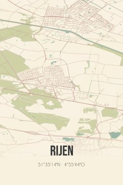 Retro Dutch city map of Rijen located in Noord-Brabant. Vintage street map.
