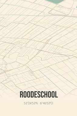 Retro Dutch city map of Roodeschool located in Groningen. Vintage street map.