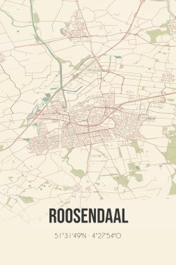 Retro Dutch city map of Roosendaal located in Noord-Brabant. Vintage street map.