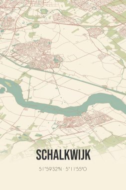 Retro Dutch city map of Schalkwijk located in Utrecht. Vintage street map.