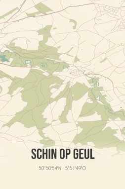 Retro Dutch city map of Schin op Geul located in Limburg. Vintage street map.