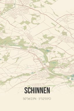 Retro Dutch city map of Schinnen located in Limburg. Vintage street map.
