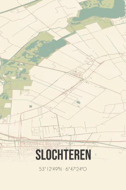 Retro Dutch city map of Slochteren located in Groningen. Vintage street map.