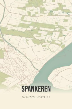 Retro Dutch city map of Spankeren located in Gelderland. Vintage street map.