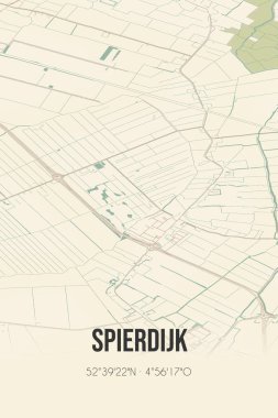 Retro Dutch city map of Spierdijk located in Noord-Holland. Vintage street map.
