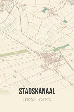 Retro Dutch city map of Stadskanaal located in Groningen. Vintage street map.