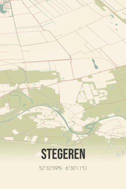 Retro Dutch city map of Stegeren located in Overijssel. Vintage street map.