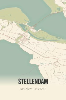 Retro Dutch city map of Stellendam located in Zuid-Holland. Vintage street map.