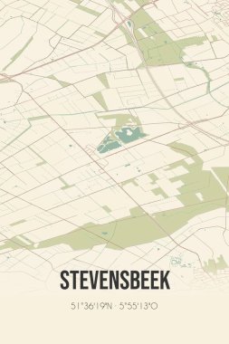 Retro Dutch city map of Stevensbeek located in Noord-Brabant. Vintage street map.