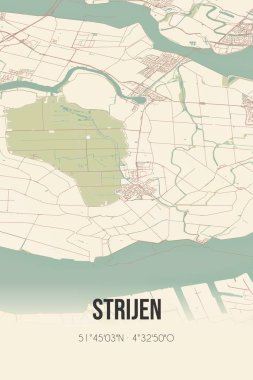 Retro Dutch city map of Strijen located in Zuid-Holland. Vintage street map.