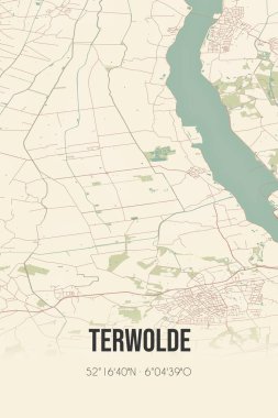 Retro Dutch city map of Terwolde located in Gelderland. Vintage street map.