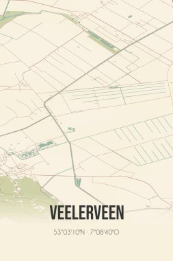 Retro Dutch city map of Veelerveen located in Groningen. Vintage street map.