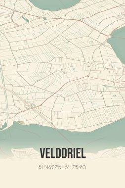 Retro Dutch city map of Velddriel located in Gelderland. Vintage street map.