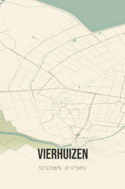 Retro Dutch city map of Vierhuizen located in Groningen. Vintage street map.