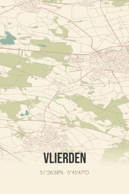 Retro Dutch city map of Vlierden located in Noord-Brabant. Vintage street map.