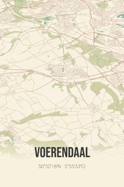 Retro Dutch city map of Voerendaal located in Limburg. Vintage street map.