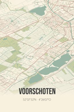 Retro Dutch city map of Voorschoten located in Zuid-Holland. Vintage street map.