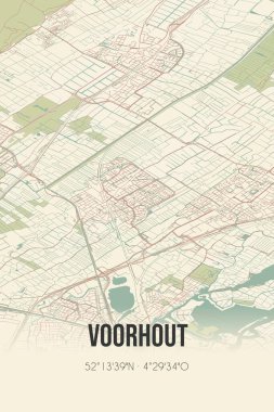 Retro Dutch city map of Voorhout located in Zuid-Holland. Vintage street map.