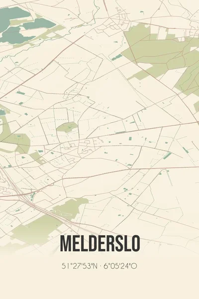 Retro Dutch city map of Melderslo located in Limburg. Vintage street map.