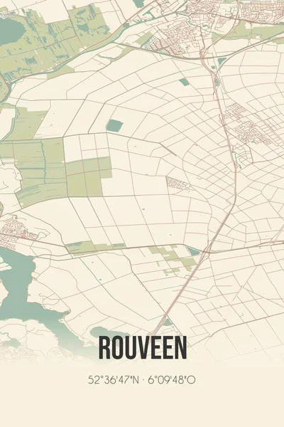 Retro Dutch city map of Rouveen located in Overijssel. Vintage street map.