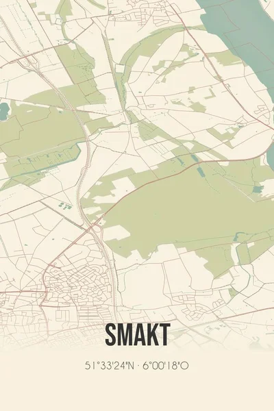 Retro Dutch city map of Smakt located in Limburg. Vintage street map.