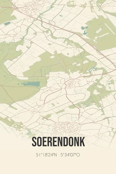 Retro Dutch city map of Soerendonk located in Noord-Brabant. Vintage street map.