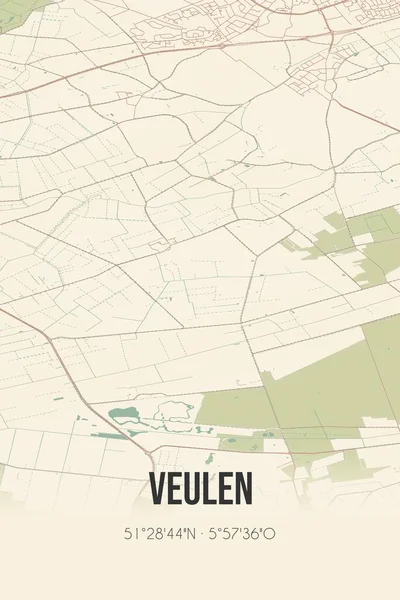 Retro Dutch city map of Veulen located in Limburg. Vintage street map.