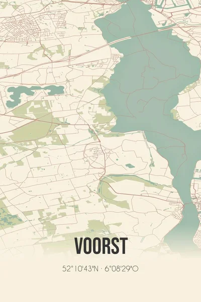 Retro Dutch city map of Voorst located in Gelderland. Vintage street map.