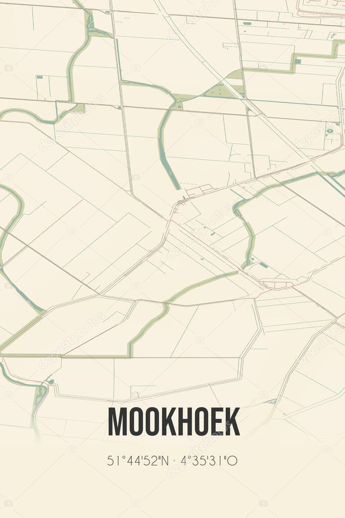 Retro Dutch city map of Mookhoek located in Zuid-Holland. Vintage street map.